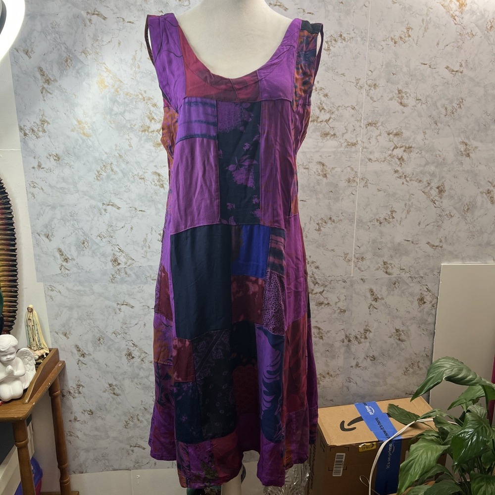 Peaceful People Tank Top Dress Boho Hanki Patchwork Hand Dyed Hippie S/M